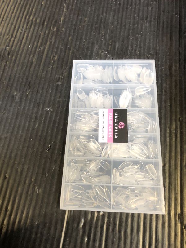 Photo 1 of UNA GELLA Almond Gel Nail Tips, 504PCS Pre Etched Clear Fake Nails Tips Medium Almond Shape - 12 Sizes Full Cover Soft Acrylic Press On Nail Extensions No C Curve Gift for Diy at Home