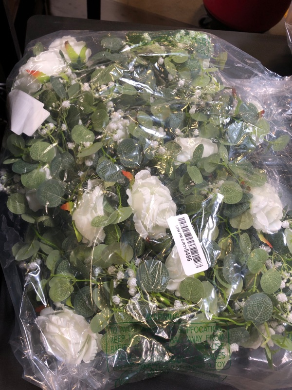 Photo 1 of Anna's Whimsy 5.91FT Artificial Eucalyptus Garland with Flowers, Fake Flower Rose Gypsophila, Faux Floral Greenery Garland for Wedding Spring Home Party Craft Art Table Runner Decor