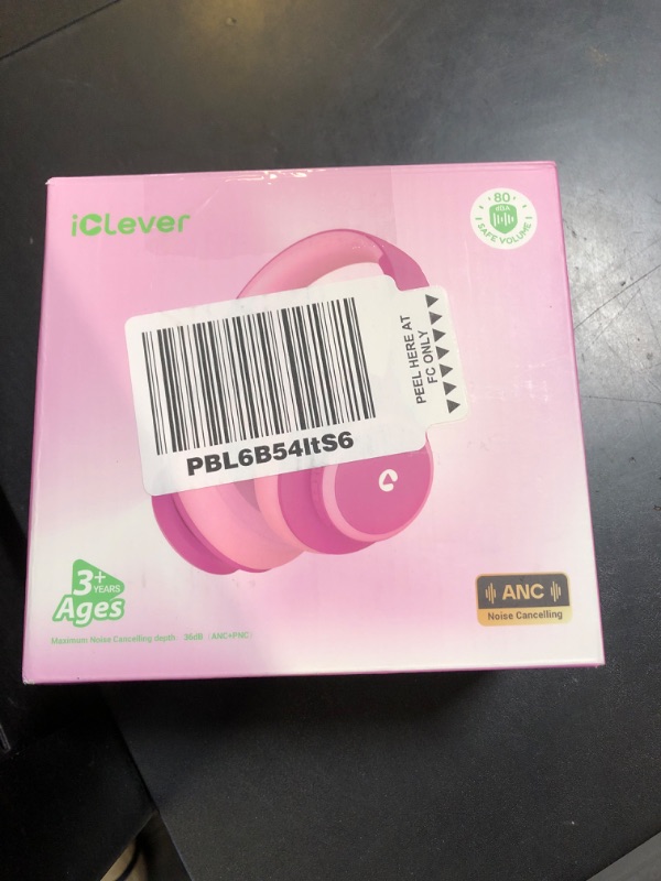 Photo 1 of iClever BTH26 Active Noise Cancelling Headphones for Kids, 60H Play Time, Safe Volume 80dBA, Type C Fast Charging, Bluetooth5.4, Kids Bluetooth Headphones with Mic AUX Cord for iPad Airplane, Pink