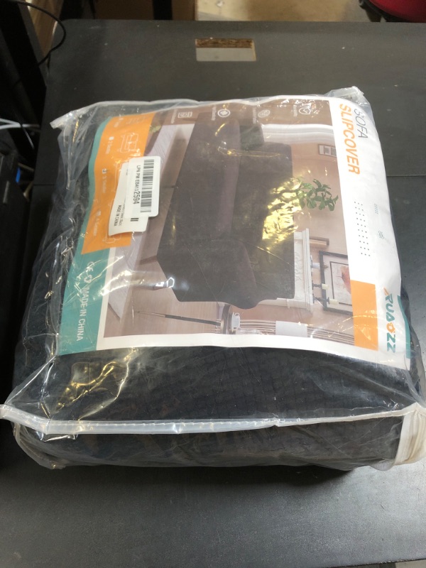 Photo 1 of Ruaozz Stretch Sofa Cover 1 Piece Couch Covers for 3 Cushion Couch Non Slip Universal Sofa Slipcover Washable Soft Jacquard Furniture Protector with 2 pcs Throw Pillow Covers (3 Seater, Black)