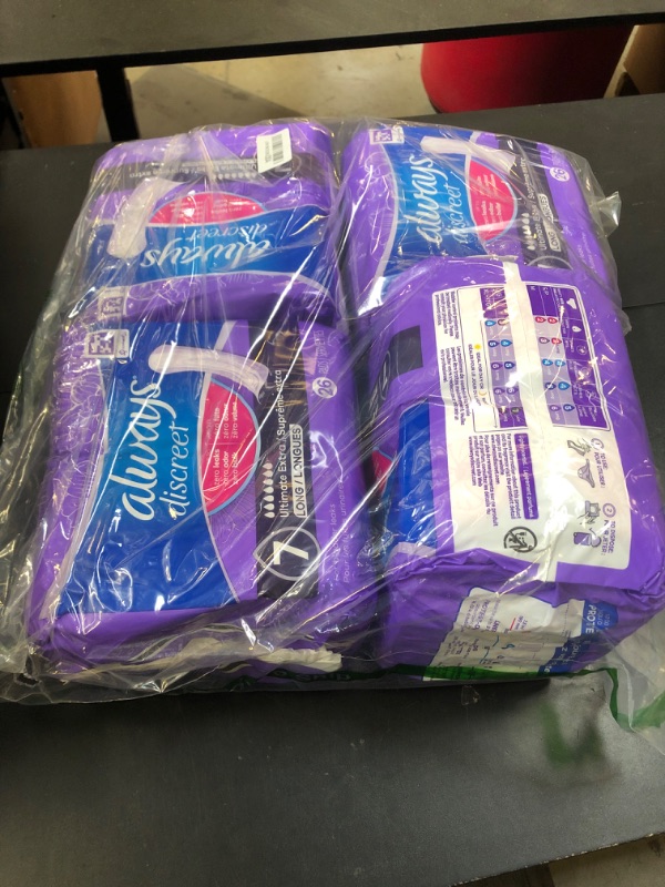 Photo 1 of Always Discreet Adult Incontinence Pads for Women, Ultimate Extra Absorbency, Long Length, Postpartum Pads, 104 Count (Packaging May Vary)