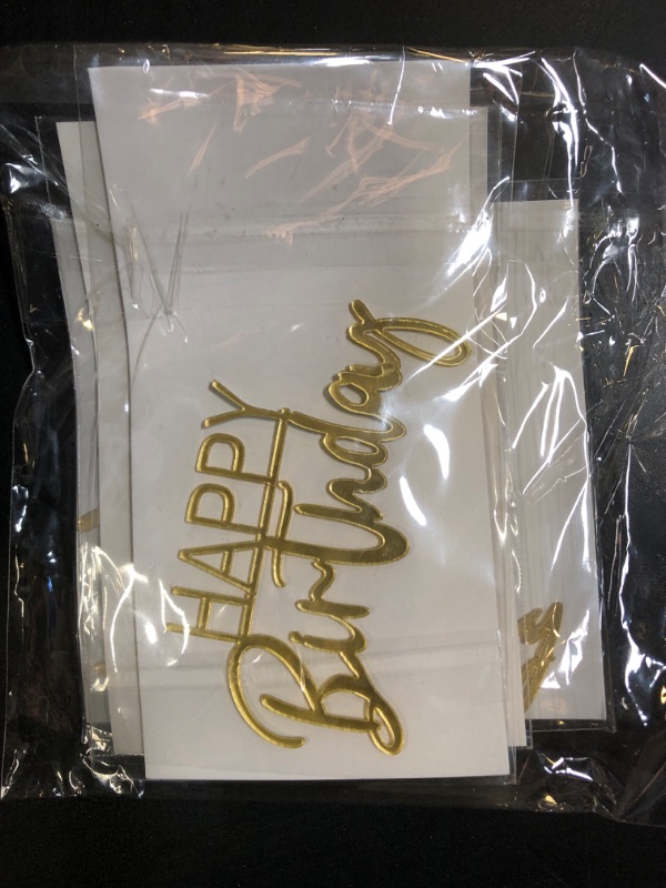 Photo 1 of JYNice 4 Pieces Happy Birthday Party Cake Toppers Gold Acrylic Birthday Cupcake Topper for Baby Birthday Party Cake Decorations