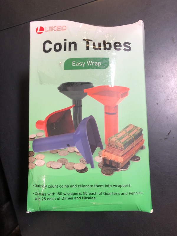 Photo 1 of L LIKED 150 Assorted Flat Striped Coin Wrappers & 4 Coin Sorters Tubes, Color-Coded Coin Counters, Easy to Load