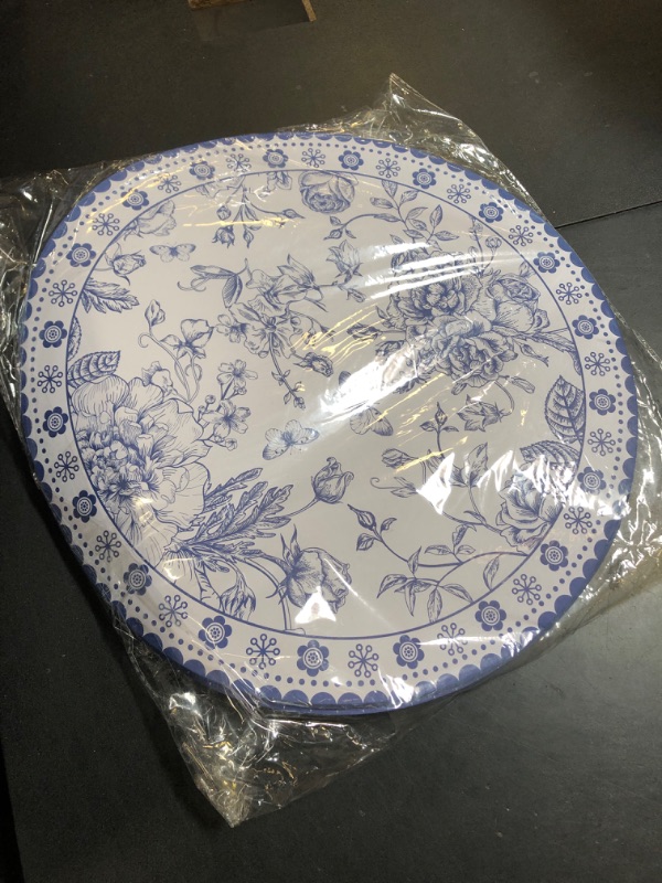 Photo 1 of 100 Pcs 14 Inch Blue Floral Paper Place Mats Chinoiserie Round Placemats Flower Disposable Decorative Table Mats for Dinner Table Setting Banquet Party Supplies