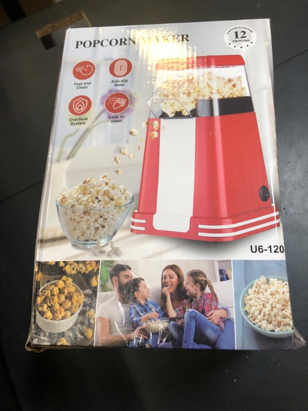 Photo 1 of OEYEWOW Hot Air Popcorn Popper, 8 Cups, 2-Minute Fast Popping & 98% Pop Rate, Oil-Free Healthy Snack Maker, BPA-Free/ETL Certified, Easy-Clean Design with Cool-Touch Exterior, Retro Red