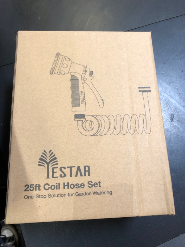 Photo 1 of Coil Hose 25FT EVA Coil Garden Hose With 3/4'' Brass Connector Coiled Water Hose Lightweight And No Kink Includes 7 Patterns Spray Nozzle For Outdoors Lawn Watering Car Washing