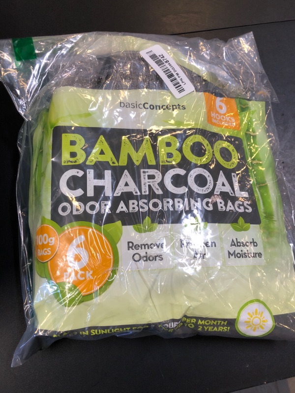 Photo 1 of Charcoal Odor Absorber for Strong Odor (6 Pack, 100g each), Bamboo Charcoal Air Purifying Bag, Basement Musty Odor Eliminator Deodorizer, Activated Charcoal Odor Absorber for Closet, Shoe, Car