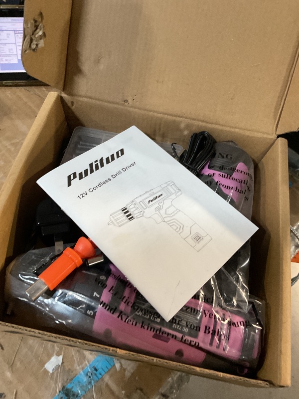 Photo 1 of (PARTS/SCRAP) (NON-FUNCTIONAL) PULITUO 12V Pink Cordless Drill Set Power Drill Kit with Battery and Charger,electric drill home improvement,3/8-Inch Keyless Chuck,Built-in LED,21+1 Torque Setting small drill