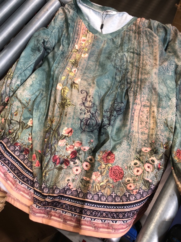 Photo 1 of (womens medium) Zeagoo Women's Puff Long Sleeve Boho Shirts Casual V Neck Floral Soild Flowy Tops Pleated Loose Tunic Blouse 