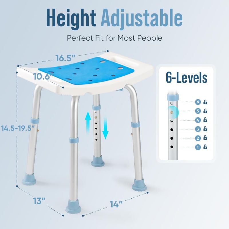 Photo 1 of (BAGGED) (USED/FAIR) OasisSpace Shower Chair, Adjustable Bath Stool Chair for Inside Shower - Tool Free Anti-Slip Bench Bathtub Stool Seat with Durable Aluminum Legs for Elderly, Senior, Handicap & Disabled