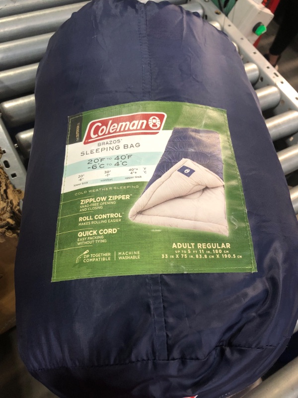Photo 1 of (see images) Coleman Brazos 20/30°F Adult Cool-Weather Sleeping Bag with No-Snag Zipper & Stuff Sack, Machine Washable