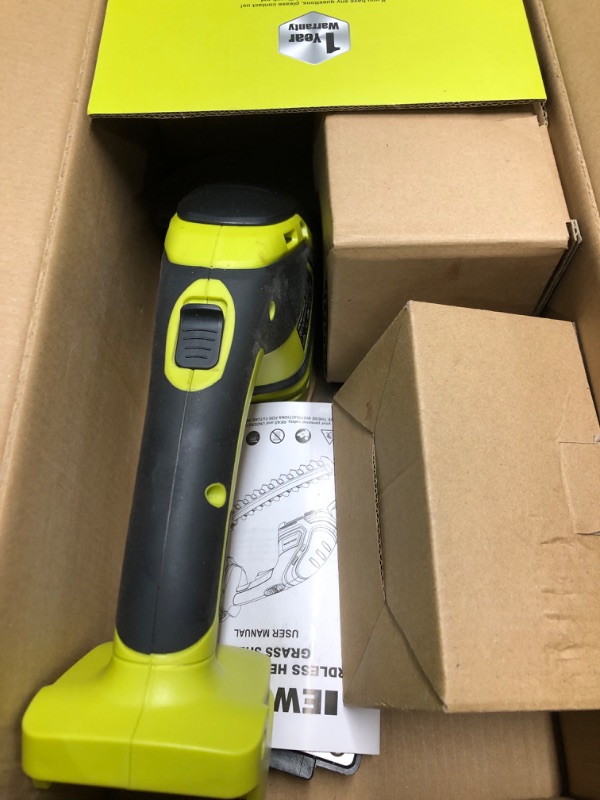 Photo 1 of ***SEE NOTES*** 
EWORK 2-in-1 Cordless Hedge Trimmer and Grass Shears 21V Handheld Small Electric Bush Trimmer with 2.0Ah Battery and Charger, Battery Powered Shrub Trimmer for Garden, Yard, Lawn Maintenance