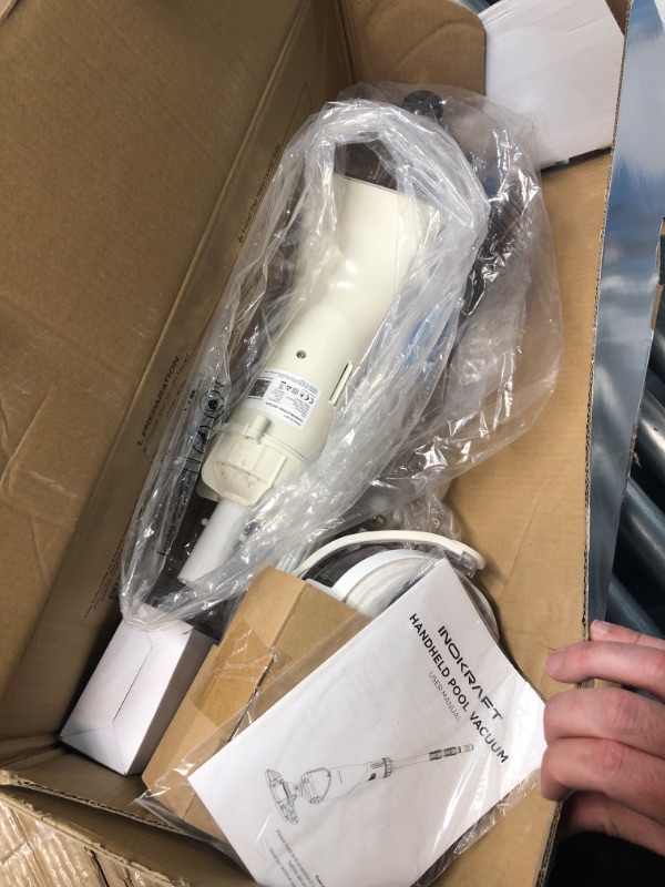 Photo 1 of (PARTS) (MISSING POWER CORD) InoKraft Cordless Pool Vacuum Cleaner, Rechargeable, Handheld Pool Vacuum for Above Ground and Inground Pools, Transparent Head, 59” Extendable Pole, for Leaves, Debris, Shallow Steps, Blue