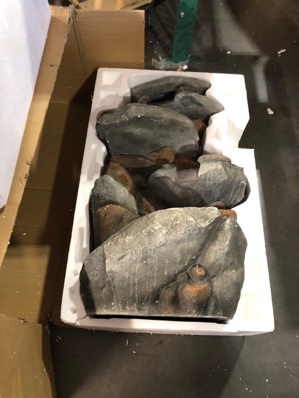 Photo 1 of (Used)(damage)(sold for parts)(repair) Alpine Corporation WIN316 40" Floor Fountain – 4-Tiered Rock Water Feature with Cascading Streams & White LED Lights – Tranquil Outdoor