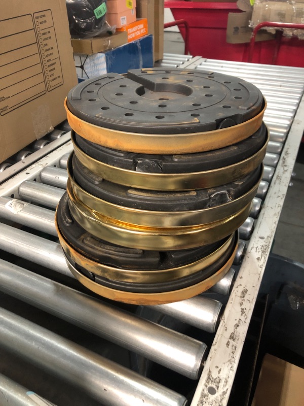 Photo 1 of (PARTIAL SET) (TARNISHED) Wesiti 4 Pcs Stainless Steel Stanchion Post Queue, 5ft Red Velvet Rope Red Carpet Ropes and Poles Stanchions and Velvet Ropes Gold Stanchions with Red Rope Crowd Control Barriers for Party Supplies
