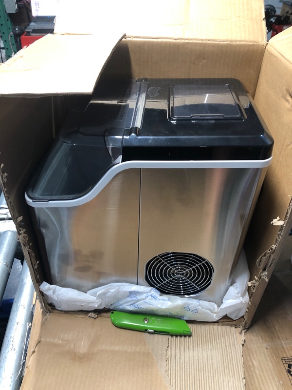 Photo 1 of (PARTS/SCRAP) (NON-FUNCTIONAL) ecozy Countertop Ice Makers, 45lbs Per Day, 24 Cubes Ready in 13 Mins, Stainless Steel Housing, Auto Self-Cleaning Ice Maker with Ice Bags and Ice Scoop for Kitchen Office Bar Party