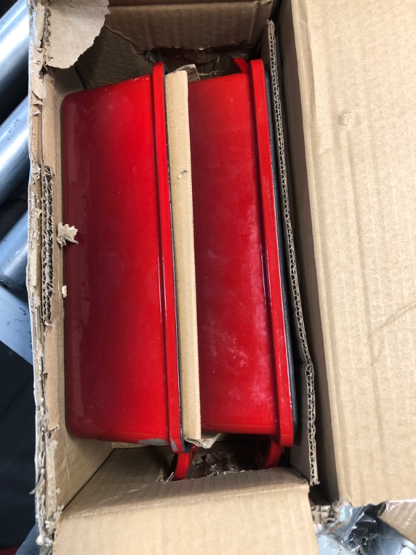 Photo 1 of (CHIPPED) (MINOR DAMAGE) Northriver Casting 9x5 Inch Enameled Cast Iron Loaf Pan with Lid, Perfect Bread Baking Pan | Even Heat Distribution for Homemade Bread, Cake, Meatloaf?2 Piece set?Red