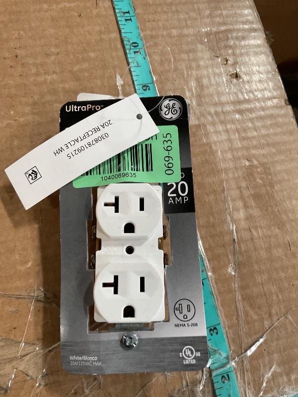 View 2 of GE UltraPro Grounding Duplex, White, Wall Receptacle, Replacement, Tamper Resistant, 3 Prong Outlet, Easy Install, UL Listed, 10921, 20A
