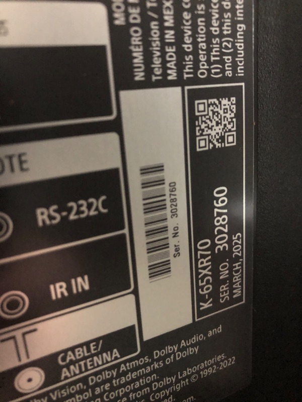 Photo 1 of Sony 65-Inch Mini LED QLED 4K Ultra HD TV BRAVIA 7 Smart Google TV with Dolby Vision HDR, Exclusive Ps5 Features, (K-65XR70) 2024 Model