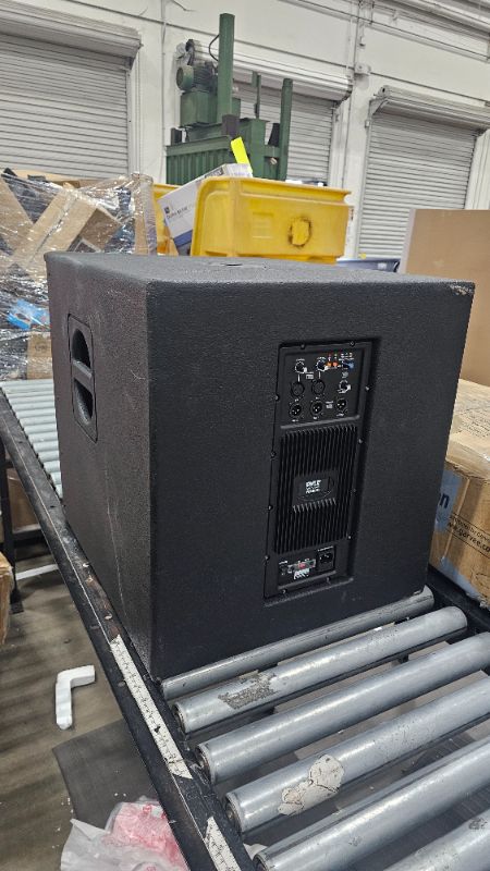 Photo 1 of **PARTS ONLY-MINOR DAMAGE, NOT FUNCTIONAL**Pyle 3000 Watts Box Subwoofer Speaker - Active Powered 15” inch Woofer, Loud Bass, with DSP Digital Signal Processor for Home Theater System, Pro DJ Sound, Pole Mount Socket and Carrying Handles