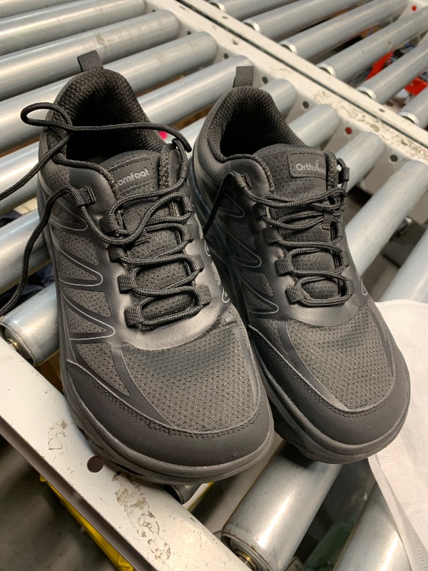 Photo 1 of (10.5) Men's Orthopedic Tennis Sneakers: Comfort Plantar Fasciitis Arch Support Orthotic Wide Width Toe Box Pain Relief Trail Sneakers, Cushion Training Fashion Walking Shoes Black Size 10.5w