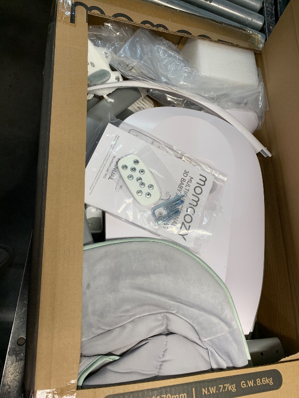 Photo 1 of **** MISSING CORD****    Momcozy CocoSway 3D-Motion Baby Swing for Infants to Toddlers, 6 Motion Modes & 4 Speeds, 180° Rotating Seat, Remote Control, Reclining Seat with 5-Point Harness, 8 Preset Lullabies, Grey