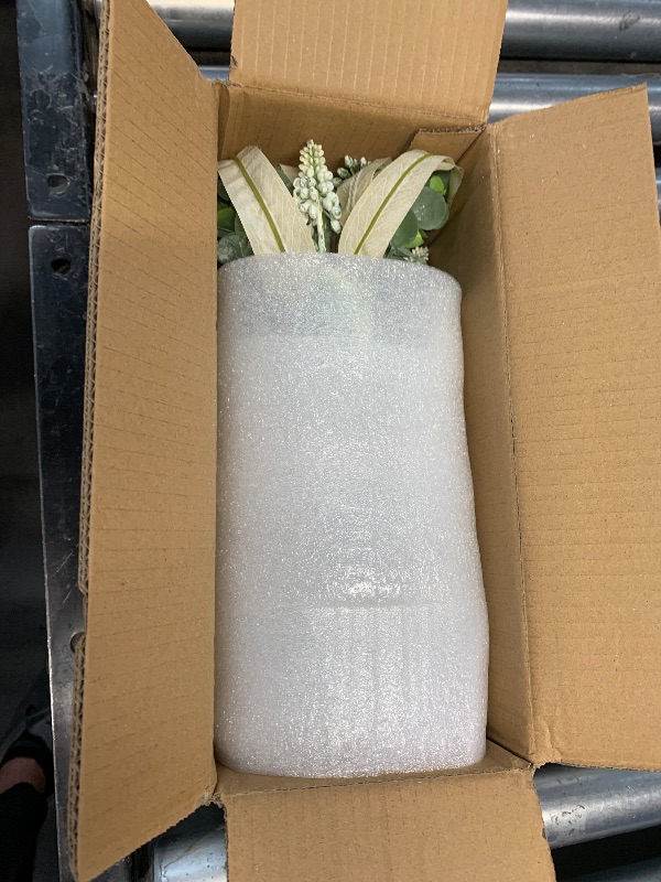 Photo 1 of ***(FOLWERS ARE BLUE)***Faux Flowers with Vase,Artificial Silk Flowers in Vase, Fake Plant Eucalyptus and Willow,Flower Arrangement for Home Farmhouse kitchen Dining Table Centerpiece Decorations Table Decor (Dusty Purple)