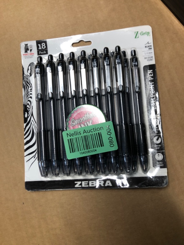 Photo 1 of Zebra Pen Z-Grip Retractable Ballpoint Pen, Medium Point, Black Ink, Model Number: 22218, 18-Pack (22218)