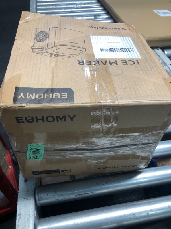 Photo 1 of EUHOMY Countertop Ice Maker Machine with Handle, 26lbs in 24Hrs, 9 Ice Cubes Ready in 6 Mins, Auto-Cleaning Portable Ice Maker with Basket and Scoop, for Home/Kitchen/Camping/RV. (Black)