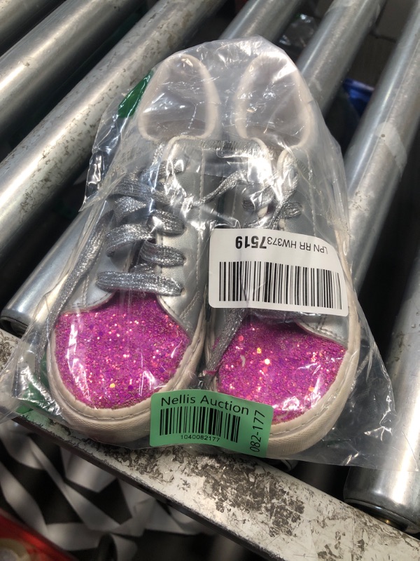 Photo 1 of (used)(dirty) Toandon Toddler Girls Sneakers Shoes Baby Kids Low Top Slip On Lace Up Non-Slip Sparkle Glitter Size 2