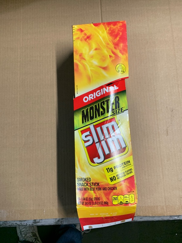 Photo 1 of ***(EXP: 09/19/2025)NONREFUNDABLE***Slim Jim Monster Smoked Meat Sticks, Original Flavor, High Protein, 1.94 oz. (18 Count)