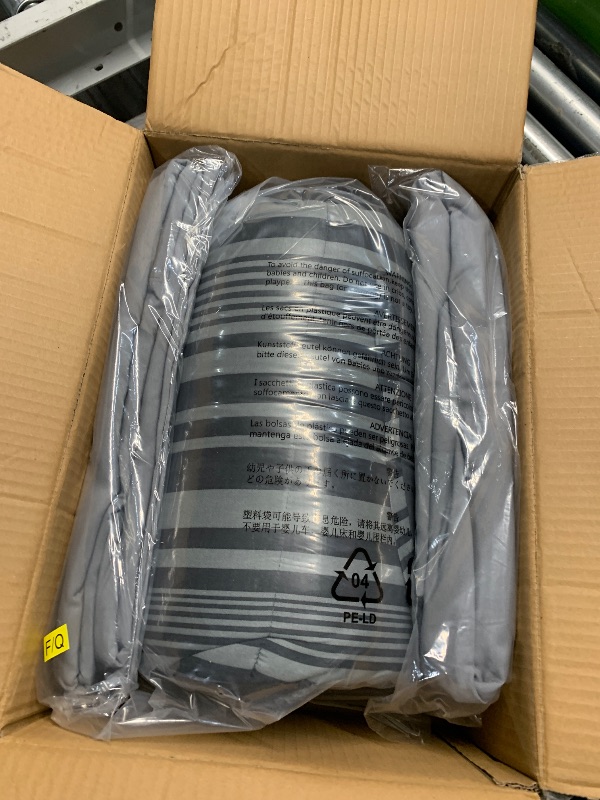 Photo 1 of Amazon Basics Full/Queen Comforter Set with Sheets, 7-Piece Gray Calvin Stripe Bedding, Lightweight Microfiber Bed-in-a-Bag, Striped