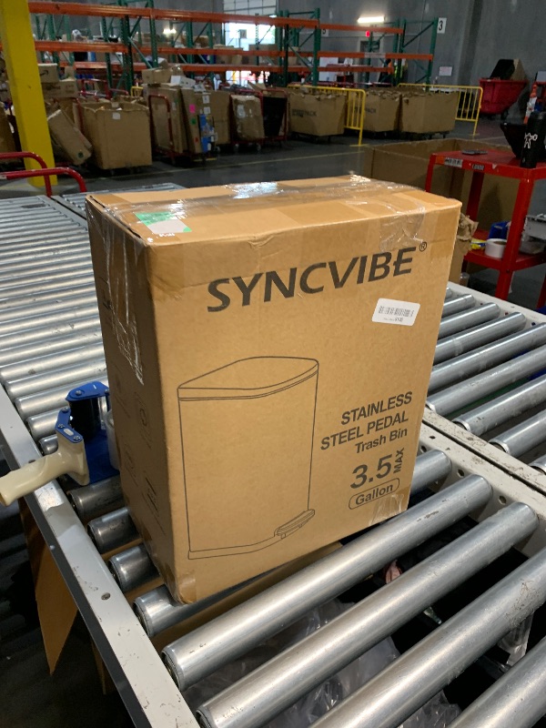 Photo 1 of (DENTED TOP) SYNCVIBE Bathroom Trash Can with Soft-Close Lid 3.5 Gallon Stainless Steel Garbage Can with Removable Inner Bucket Slim Trash Bins for Bedroom, Office (Matte Black)