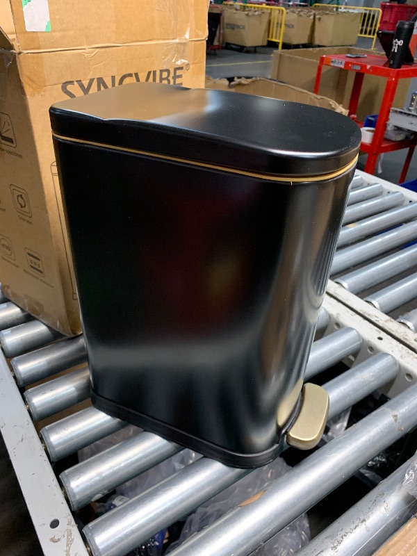 Photo 1 of (DENTED TOP) SYNCVIBE Bathroom Trash Can with Soft-Close Lid 3.5 Gallon Stainless Steel Garbage Can with Removable Inner Bucket Slim Trash Bins for Bedroom, Office (Matte Black)