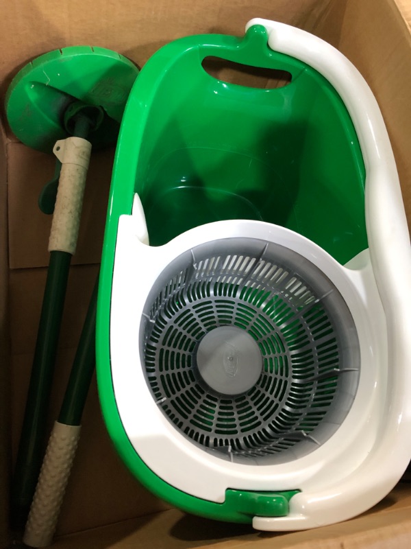 Photo 1 of (used)(missing pieces) Libman Tornado Spin Mop System - Mop and Bucket with Wringer Set for Floor Cleaning - 2 Total Mop Heads Included, Green