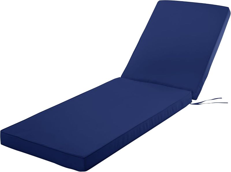 Photo 1 of (SINGLE) (FAIR) Chaise Lounge Cushion for Outdoor Furniture, Waterproof Fade and Tear Resistant Lounge Deck Chair Cushions for Patio Lawn Pool Resort Hotel, 80x26x3 Inch, Navy
