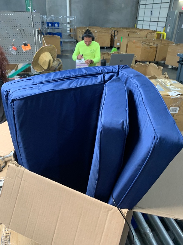 Photo 1 of (SINGLE) (FAIR) Chaise Lounge Cushion for Outdoor Furniture, Waterproof Fade and Tear Resistant Lounge Deck Chair Cushions for Patio Lawn Pool Resort Hotel, 80x26x3 Inch, Navy
