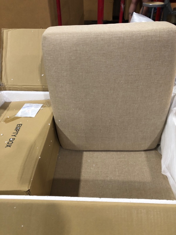 Photo 1 of (beige)(see all images) Lexicon Mid Century Modern Accent Chair with Solid Wood Frame in Walnut Finish, Upholstered Living Room Lounge Arm Chair