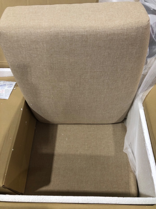 Photo 1 of (beige)(see all images) Lexicon Mid Century Modern Accent Chair with Solid Wood Frame in Walnut Finish, Upholstered Living Room Lounge Arm Chair
