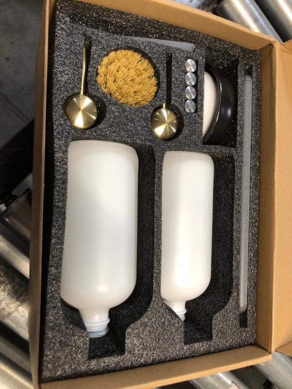 Photo 1 of [Luxury] Kitchen Soap Dispenser Set - 16OZ White Glass Bottle, Stainless Steel Pump, Instant Dry Tray, Waterproof Labels, Non-Slip Silicone Pad, and Dish Brush | Upgrade for Your Kitchen and Bathroom