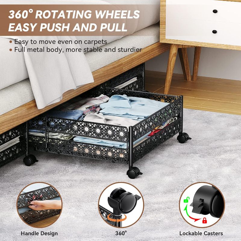 Photo 1 of (PARTS) Under Bed Storage Containers with Wheels - Shoe Storage Organizer Drawer, Tool-free Assembly Metal Underbed Storage for Bedroom Clothes, Shoes, Blankets - 1