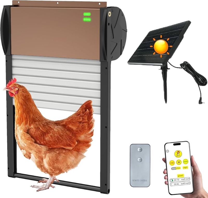 Photo 1 of 
Automatic Chicken Coop Door APP Controlled, Solar Powered Chicken Coop Door Opener with Programmable Timer, 10M Remote, Light Sensor, USB Rechargeable, Anti-Pinch, Auto Chicken Doors