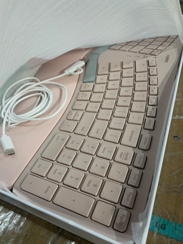 Photo 1 of Nulea RT05B Wireless Ergonomic Keyboard, Split Keyboard with Cushioned Wrist Rest, Bluetooth and USB Connectivity, USB-C Rechargeable Pink Grey
