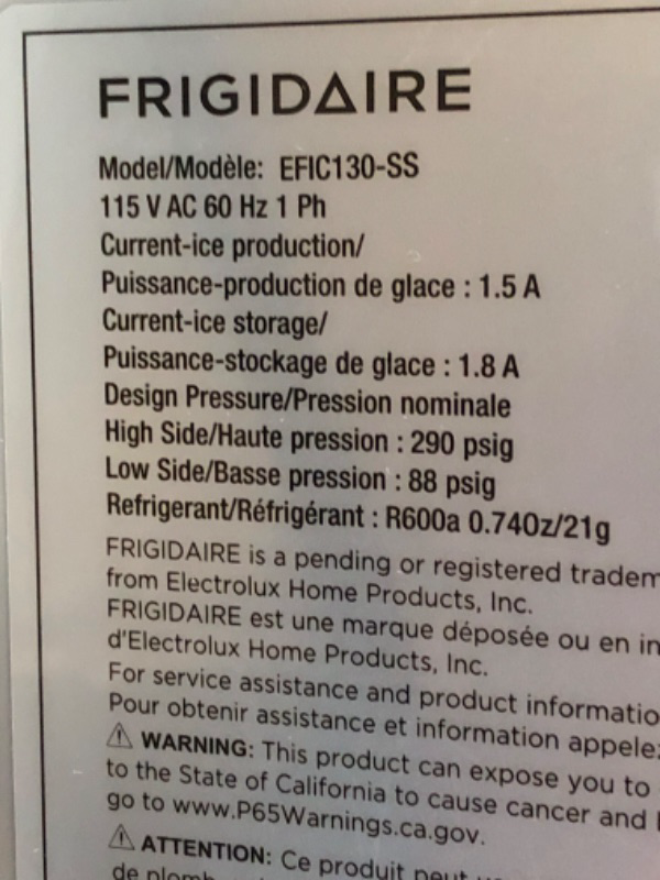 Photo 1 of (sold for parts) Frigidaire 26 Lbs per Day Portable Compact Maker, Ice Making Machine, Stainless