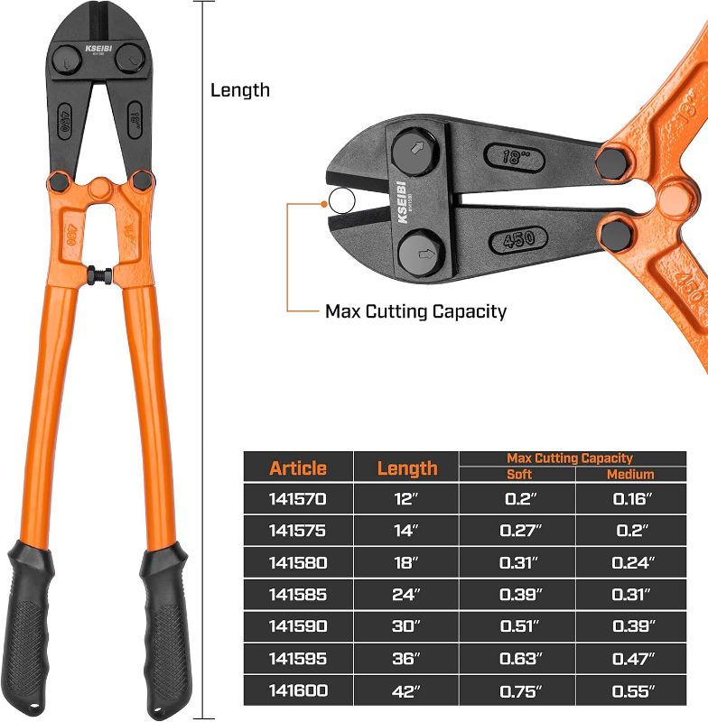 Photo 1 of (HEAVILY USED) (FUNCTIONAL) KSEIBI 141600 Heavy-Duty Large Size Bolt Cutter 42" for Cutting Fence, Steel Wire, Chain, Screws, Rivet, and Padlock, Metal Rods with Soft Grip Rubber Ergonomic Handle Cutters 1050mm