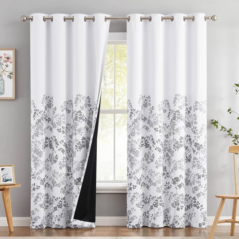 Photo 1 of 
Metro Parlor Grey Floral 100% Blackout Curtains 84 Inches Long 2 Panels for Living Room Bedroom Pattern Farmhouse Room Darkening Thermal Insulated Grommet Window Treatment Drapes, Gray/White, 52x84