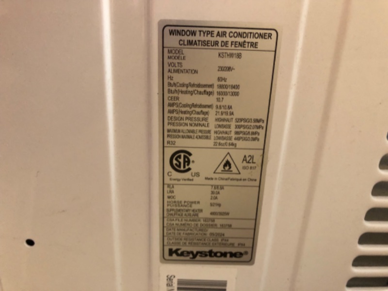 Photo 1 of ***USED - MAJOR DAMAGE - LIKELY MISSING PARTS - SEE PICTURES - UNABLE TO TEST***
Keystone 18,800 BTU Window-Wall Air Conditioner with 16,000 BTU Supplemental Heating, 230V, Window and Wall AC Unit for Living Room, Apartment, Large Rooms up to 1000 Sq.Ft.