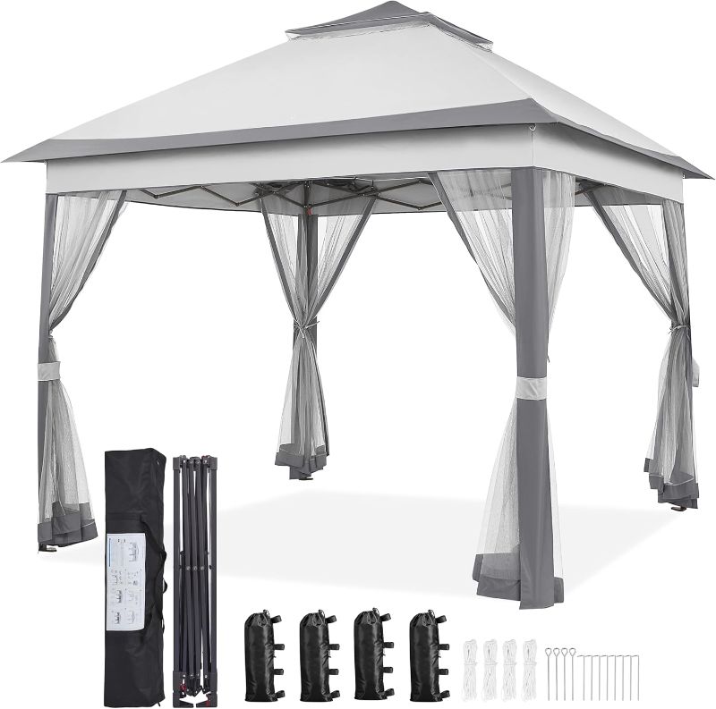 Photo 1 of ( curtains and netting not included)STOCK PHOTO FOR REFENCE Metal Rainproof Roof for Garden & Patio White