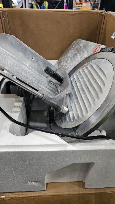 Photo 1 of ***PARTS ONLY**STAINED VEVOR Commercial Meat Slicer, 12 inch Electric Food Slicer, Semi-Auto 320W Stainless Steel Deli Meat Slicer, Adjustable Thickness for Meat,Cheese,Veggies Ham Fruit