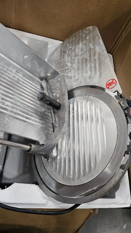 Photo 1 of ***PARTS ONLY**STAINED VEVOR Commercial Meat Slicer, 12 inch Electric Food Slicer, Semi-Auto 320W Stainless Steel Deli Meat Slicer, Adjustable Thickness for Meat,Cheese,Veggies Ham Fruit